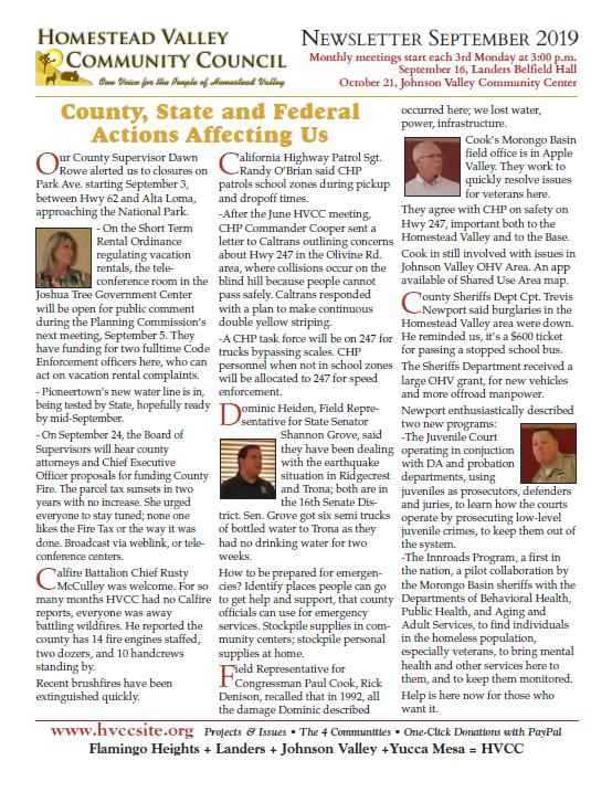 HVCC newsletter September 2019