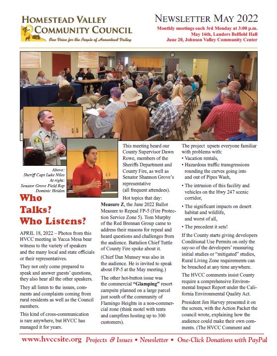 Homestead Valley Community Council Mayt 2022 Newsletter