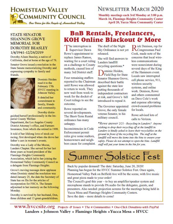HVCC newsletter March 2020